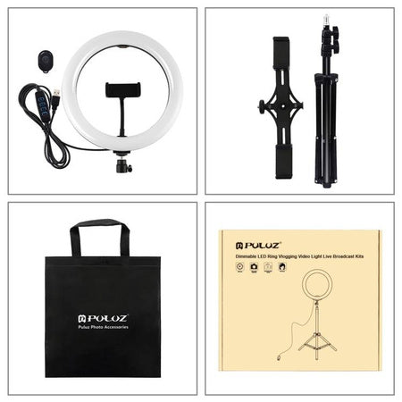 Tripod Mount Puluz with 26cm LED Ring Vlogging 1,1m PKT3070B - Ring lights<<<Photo studio<<<Photo