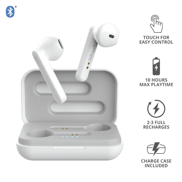 Слушалки Trust PRIMO TOUCH BT WHITE , Bluetooth , IN-EAR (ТАПИ)