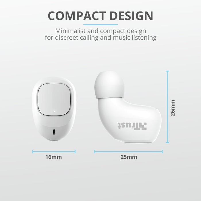 Headphones Trust NIKA COMPACT BT WHITE , Bluetooth , IN-EAR (PLUGS)