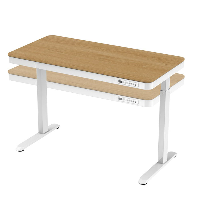 Tuckano Electric Height Adjustable Desk ET119W-C White/Oak. Desk top dimensions 120 x 60cm.