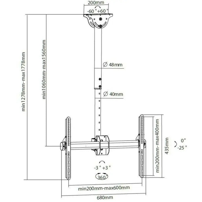 TV Ceiling Support Techly ICA-CPLB 946L 70’’ 37’’ - Монтиране на екрани<<<Електроника Периферни и резервни