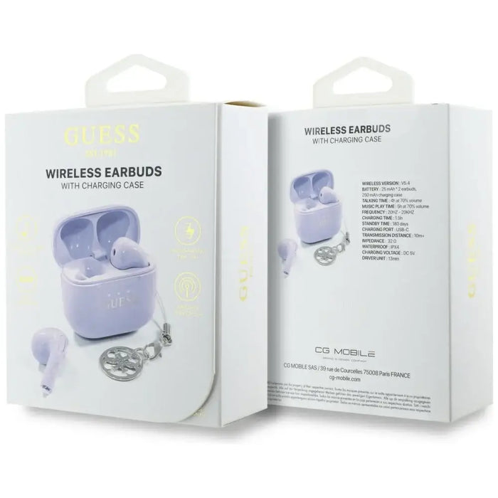 TWS Guess Glossy Effect Printed Classic Logo & Charm Headphones - Lavender - Headphones and speakers<<<HurtelXML