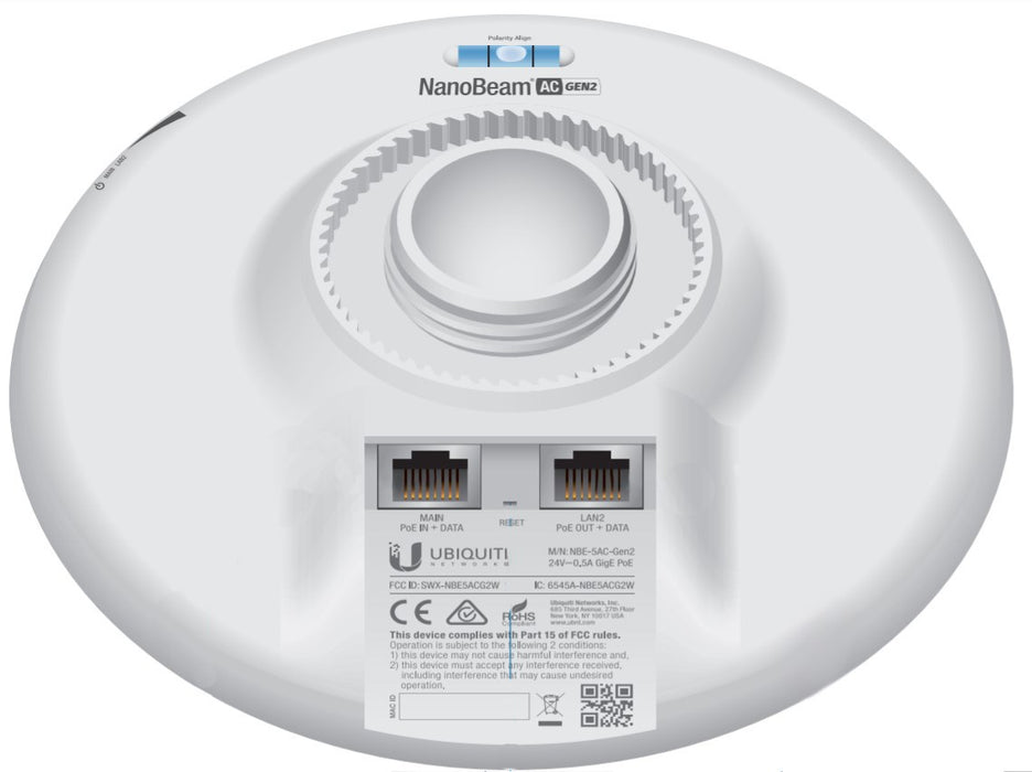 Access point UBIQUITI NanoBeam 5AC Gen 2 19 dBi White 450 Mbit/s