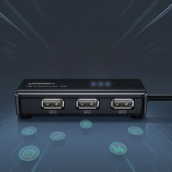 Ugreen 20264 RJ45 / USB-A 10/100Mbps HUB network adapter 3x USB-A 2.0 - black - USB hubs<<<HurtelXML