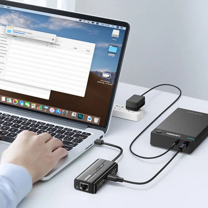 Ugreen 20264 RJ45 / USB-A 10/100Mbps HUB network adapter 3x USB-A 2.0 - black - USB hubs<<<HurtelXML