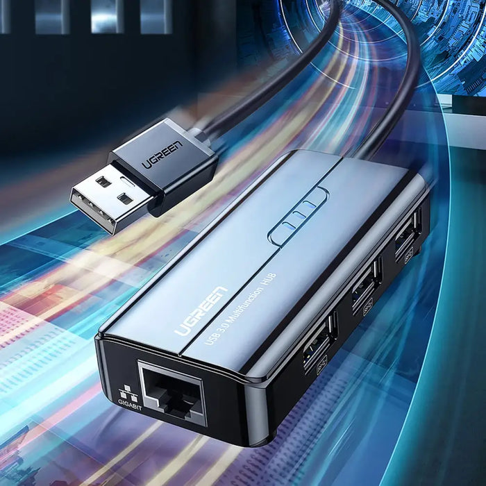 Ugreen 20264 RJ45 / USB-A 10/100Mbps HUB network adapter 3x USB-A 2.0 - black - USB hubs<<<HurtelXML