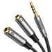 Ugreen AUX splitter for headphones and microphone 1 x male 3.5mm 2 x female 3.5mm 20cm black (AV192 50254) - Audio