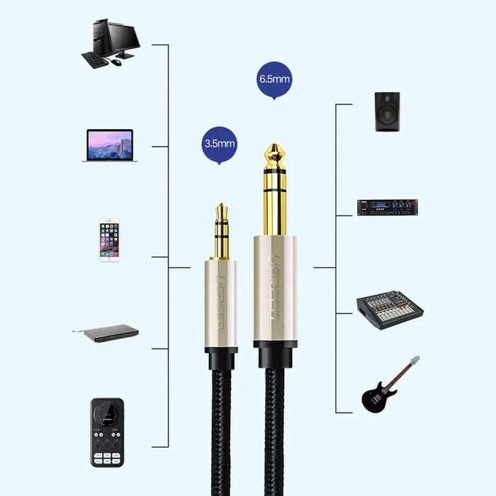 Ugreen AV127 10628 audio TRS cable mini jack 3.5mm / jack 6.35mm 2m - gray - Audio cables<<<HurtelXML
