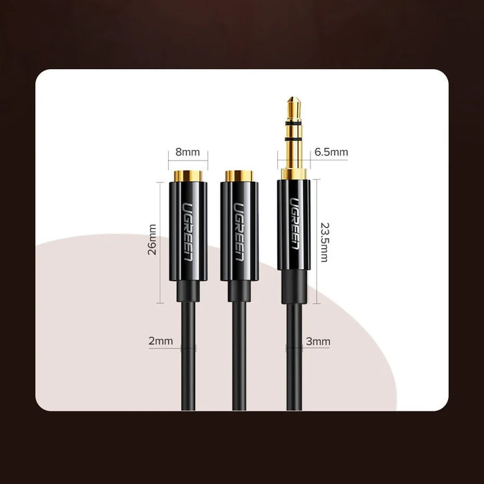 Ugreen cable 3.5 mm headphone splitter mini jack AUX 25cm black (20816) - Audio cables<<<HurtelXML