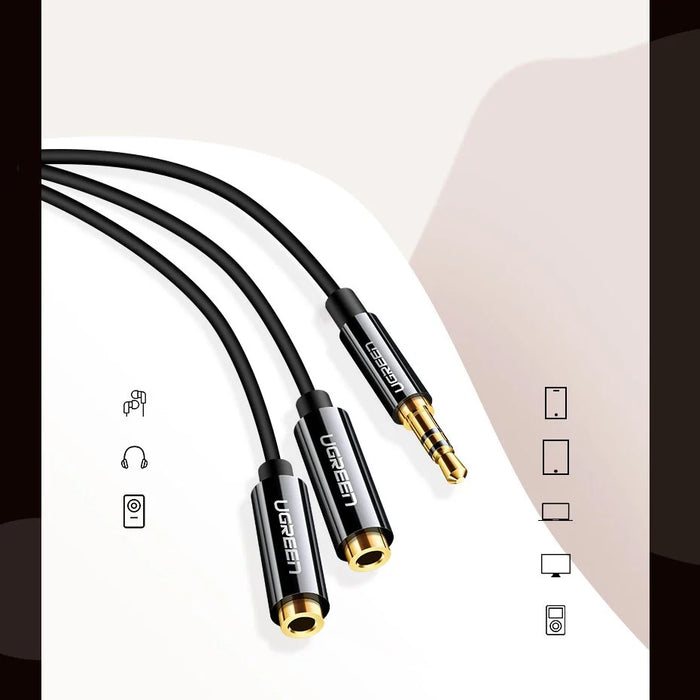 Ugreen cable 3.5 mm headphone splitter mini jack AUX 25cm black (20816) - Audio cables<<<HurtelXML