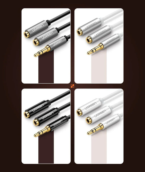 Ugreen cable 3.5 mm headphone splitter mini jack AUX 25cm black (20816) - Audio cables<<<HurtelXML