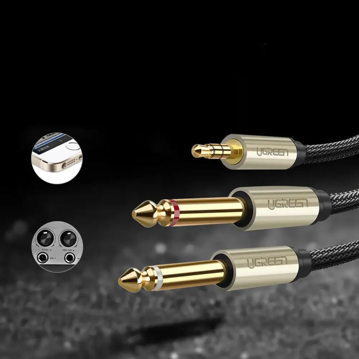 Ugreen cable audio cable mini jack 3.5 mm - 2 x jack 6.35 mm 1m gray (AV126) - Audio cables<<<HurtelXML