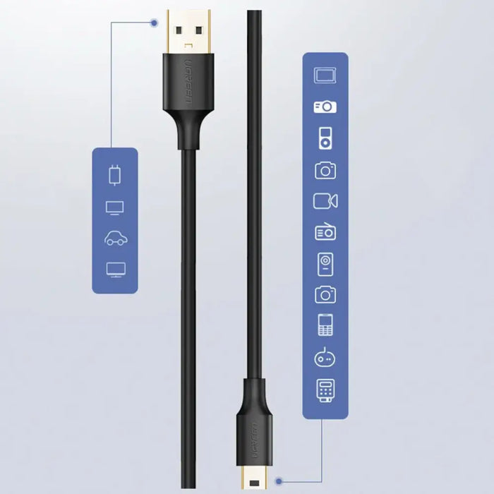 Ugreen cable USB - mini USB 480 Mbps cable 1.5 m black (US132 10385) - Cell phone cables<<<HurtelXML&&&USB