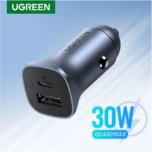 Ugreen CD130 USB-A / USB-C 30W Car Charger - Gray - Зарядни устройства<<<Аксесоари за мобилни устройства и
