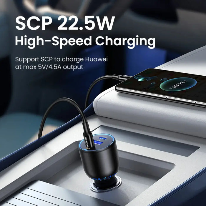 Ugreen CD293 car charger 2x USB-C PD and 1x USB-A 130W - black - Cell phone USB charger<<<HurtelXML