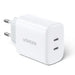 Ugreen charger 2x USB Type C 40W Power Delivery white (10343) - Cell phone USB charger<<<HurtelXML