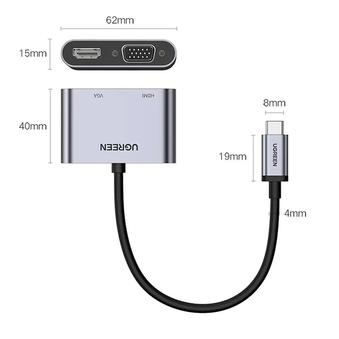 Ugreen CM162 50505 USB-C - HDMI / VGA / USB-A 3.0 / USB-C PD Adapter - Gray - USB adapters<<<HurtelXML