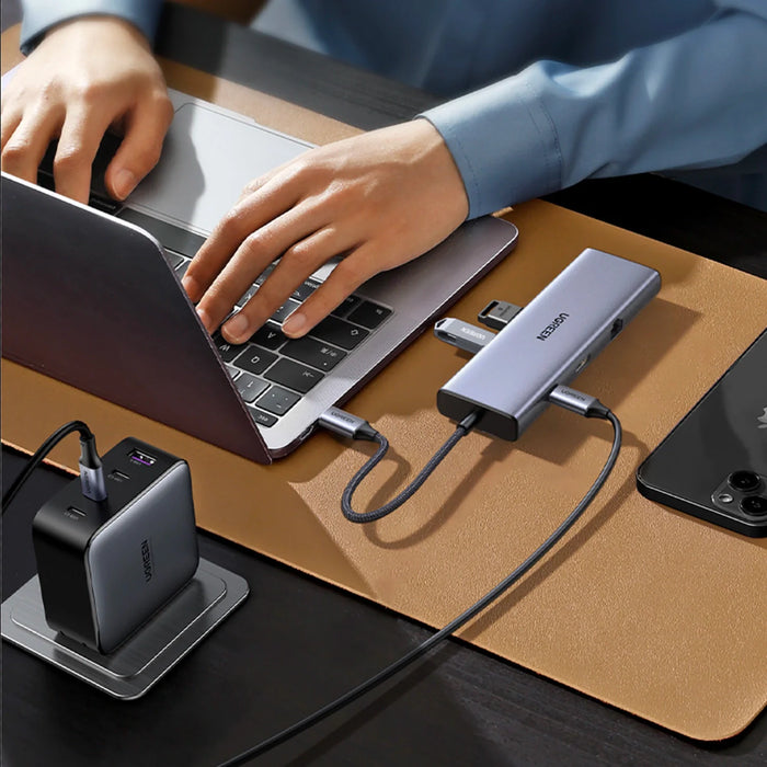 Ugreen CM498 15600 USB-C Adapter - 3x USB-A 3.0 / HDMI / VGA / RJ45 / SD / TF Card Reader / USB-C PD - Gray - USB