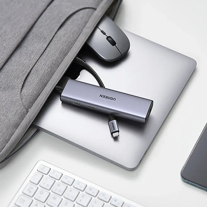 Ugreen CM512 90568 USB-C Adapter - 2x USB-A 3.0 / HDMI / RJ45 / SD and TF Card Reader / USB-C PD 100W - Gray - USB