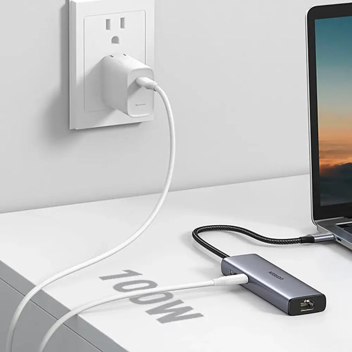 Ugreen CM512 90568 USB-C Adapter - 2x USB-A 3.0 / HDMI / RJ45 / SD and TF Card Reader / USB-C PD 100W - Gray - USB