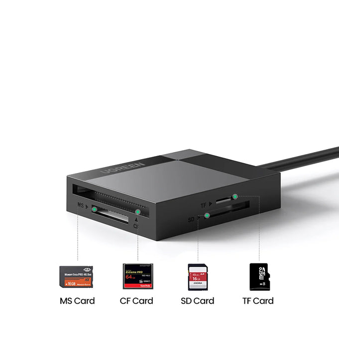 Ugreen CR125 30231 SD / micro SD / CF / MS memory card reader with 1m USB 3.0 cable - black - Flash card