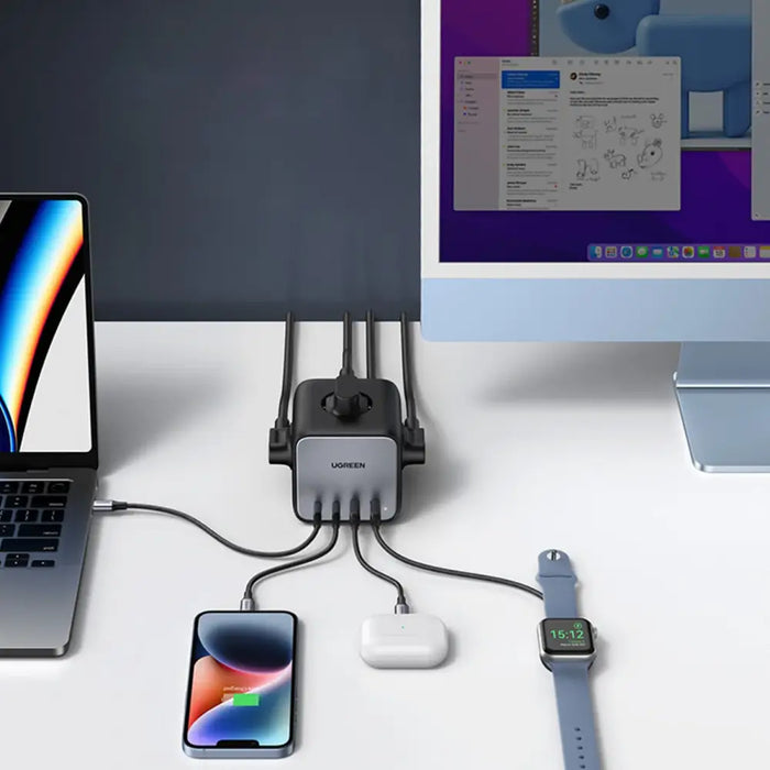Ugreen cube power strip 65W USB / USB C + 3x AC socket black (CD268) - Cell phone USB charger<<<HurtelXML
