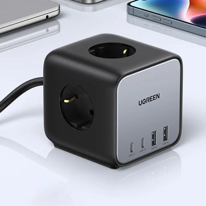 Ugreen cube power strip 65W USB / USB C + 3x AC socket black (CD268) - Cell phone USB charger<<<HurtelXML
