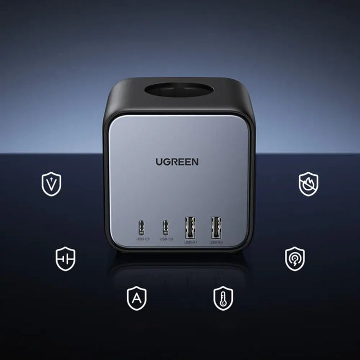 Ugreen cube power strip 65W USB / USB C + 3x AC socket black (CD268) - Cell phone USB charger<<<HurtelXML