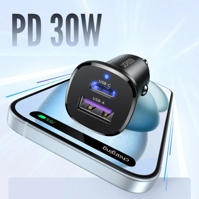 Ugreen EC305 25845 car charger USB-C USB-A 30W - black - Cell phone USB charger<<<HurtelXML