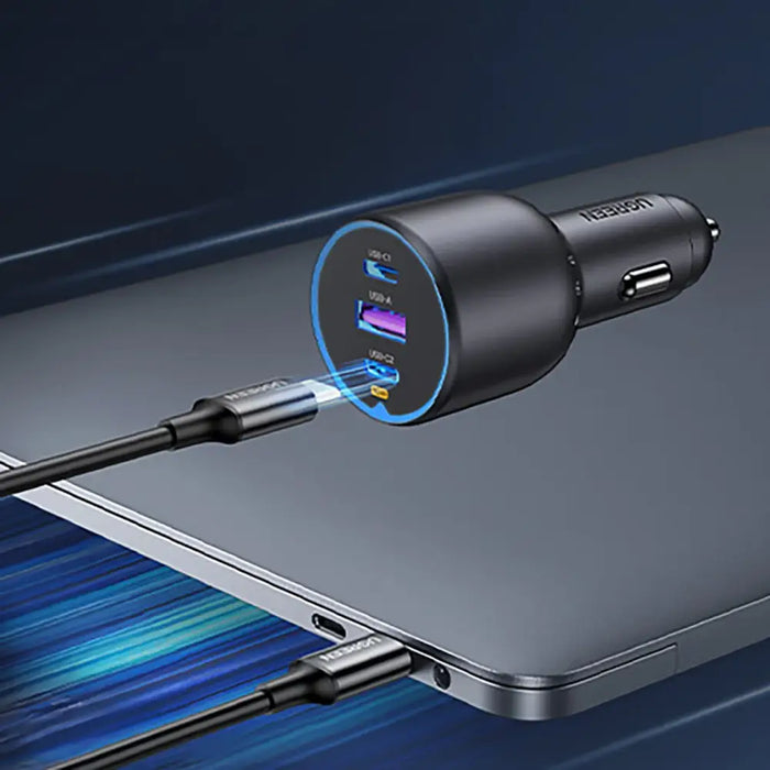 Ugreen EC705 car charger 130W 2x USB-C 1x USB-A - gray - Cell phone USB charger<<<HurtelXML&&&Car chargersZSA-GNI<<<Car