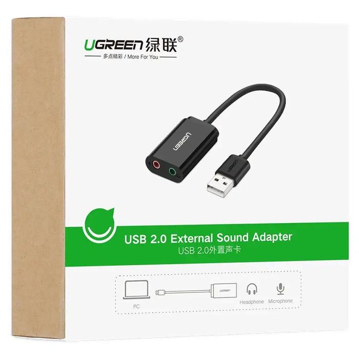 Ugreen external sound card music adapter USB - 3.5 mm mini jack 15cm black (30724) - Audio