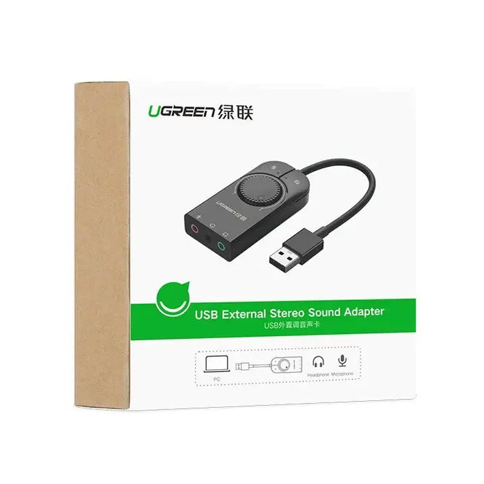 Ugreen external sound card music adapter USB - 3.5 mm mini jack with volume control 15 cm black (40964) - USB