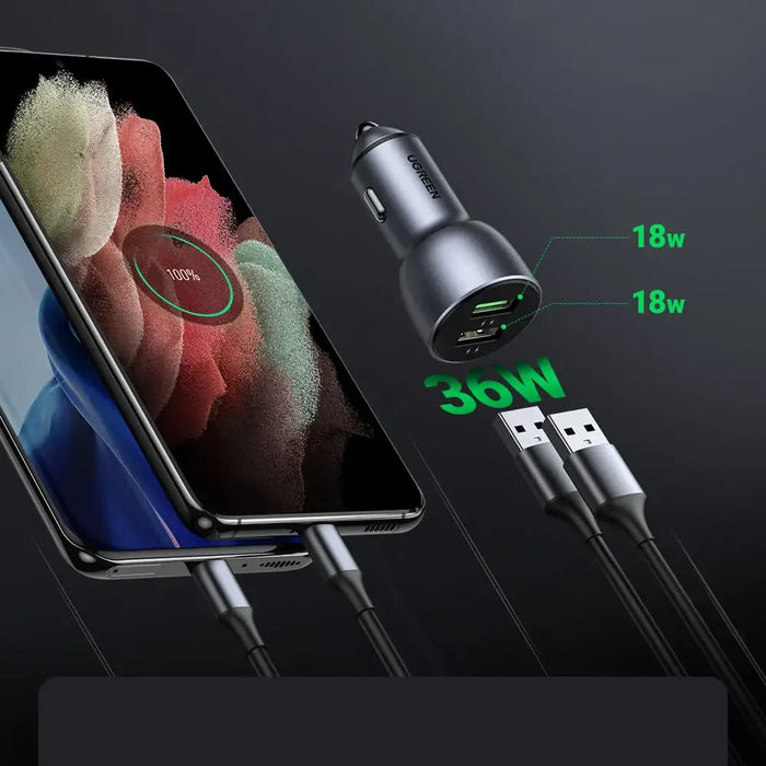 Ugreen fast car charger 2x USB 36W Quick Charge SCP FCP AFC gray (CD213 10144) - Cell phone USB charger<<<HurtelXML
