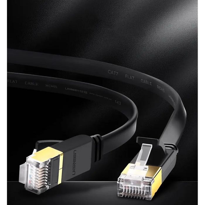 Ugreen Flat Cable Internet Network Cable Ethernet Patchcord RJ45 Cat 7 STP LAN 10 Gbps 3m Black (NW106 11262) - Network