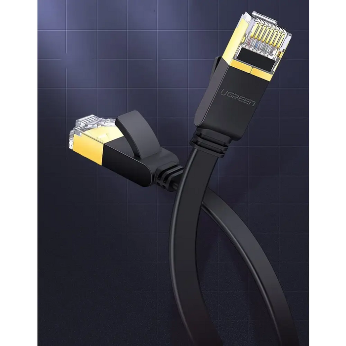 Ugreen Flat Cable Internet Network Cable Ethernet Patchcord RJ45 Cat 7 STP LAN 10 Gbps 10m Black (NW106 11265)