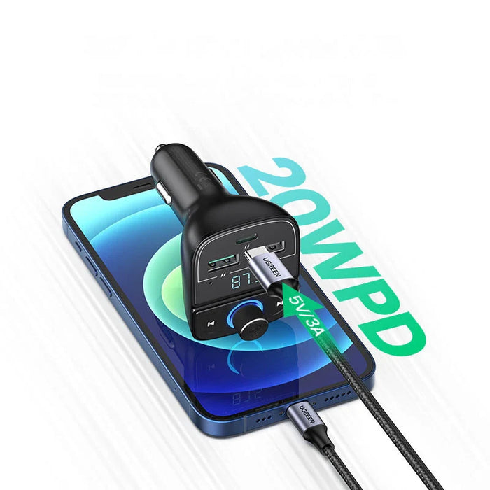 Ugreen FM Transmitter Bluetooth 5.0 MP3 car charger 3x USB TF micro SD 4.8 A black (CD229) - Cell phone USB