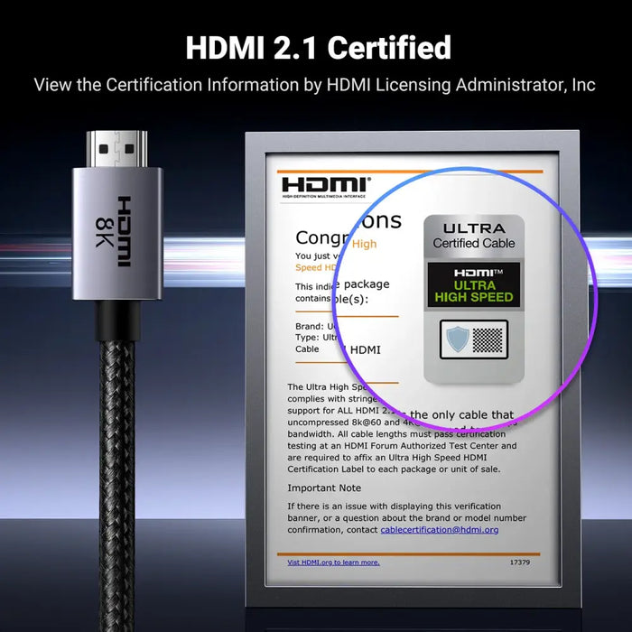 Ugreen HD171 25911 cable with HDMI 2.1 8K connectors certified 3 m - gray - Video cables<<<HurtelXML