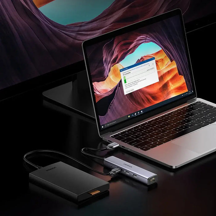 Ugreen multifunctional adapter HUB USB 3.0 - 3 x USB / Ethernet RJ-45 / USB Type C PD gray (CM475) - USB