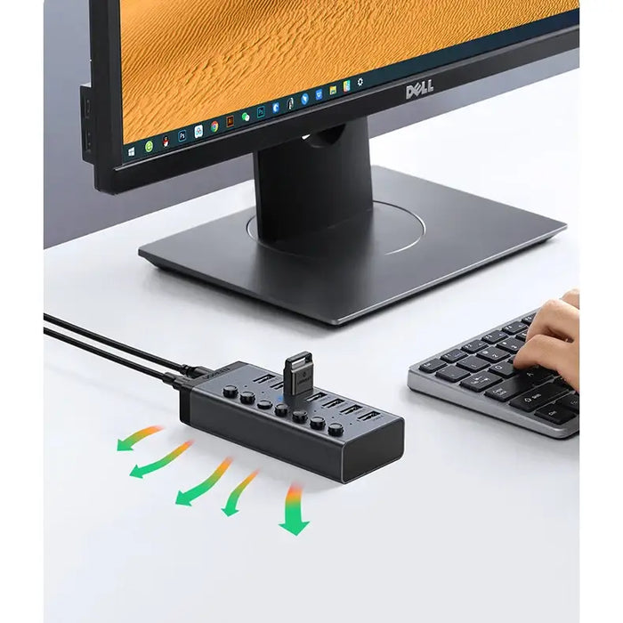 Ugreen multifunctional HUB 7in1 USB Type C - 7x USB Type A 3.0 PD DC 12V gray (CM481) - USB hubs<<<HurtelXML