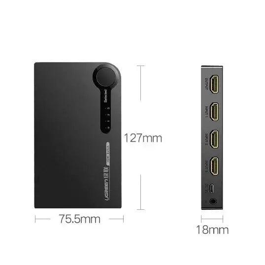 Ugreen switch splitter switch HDMI - 3x HDMI 3D 4K 7.5 Gbps 36 bit per channel black (40234) - KVM switches<<<HurtelXML