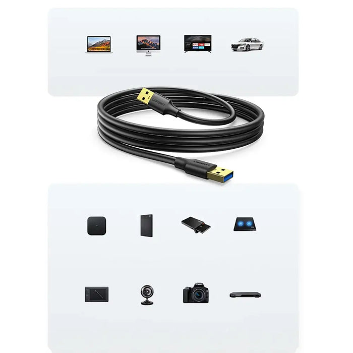 Ugreen US128 90576 USB-A 3.0 / USB-A 3.0 5Gb/s cable 3m - black - Cell phone cables<<<HurtelXML