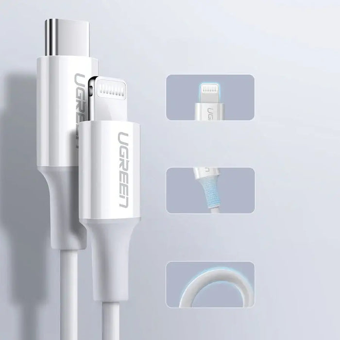 Ugreen US171 Lightning - USB-C PD Cable 20W 3A 480Mb/s 1.5m - White - Cell phone cables<<<HurtelXML