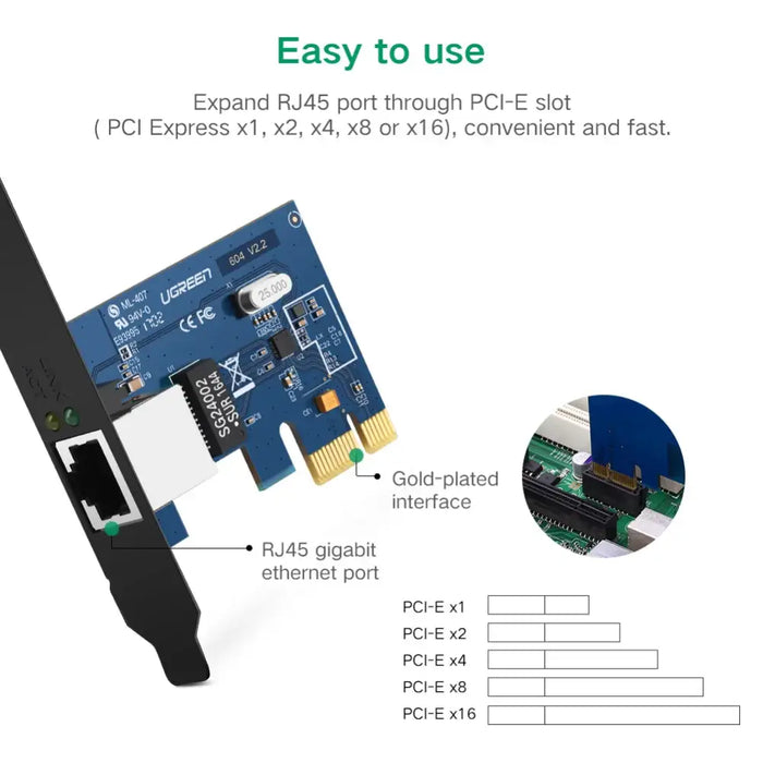 Ugreen US230 Gigabit 10/100/1000Mbps PCI-E Network Card - Black - Other office accessories<<<HurtelXML