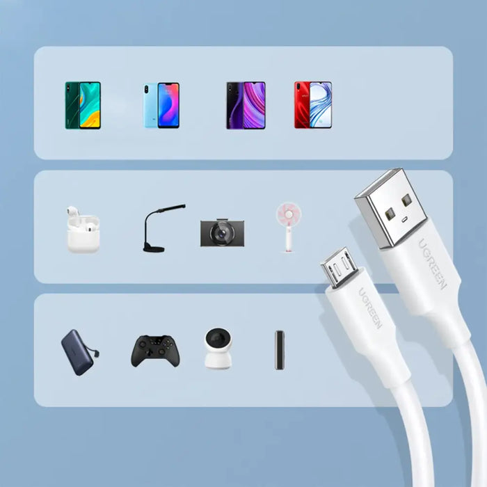 Ugreen US289 60140 micro USB / USB-A cable 0.5m - white - Cell phone cables<<<HurtelXML