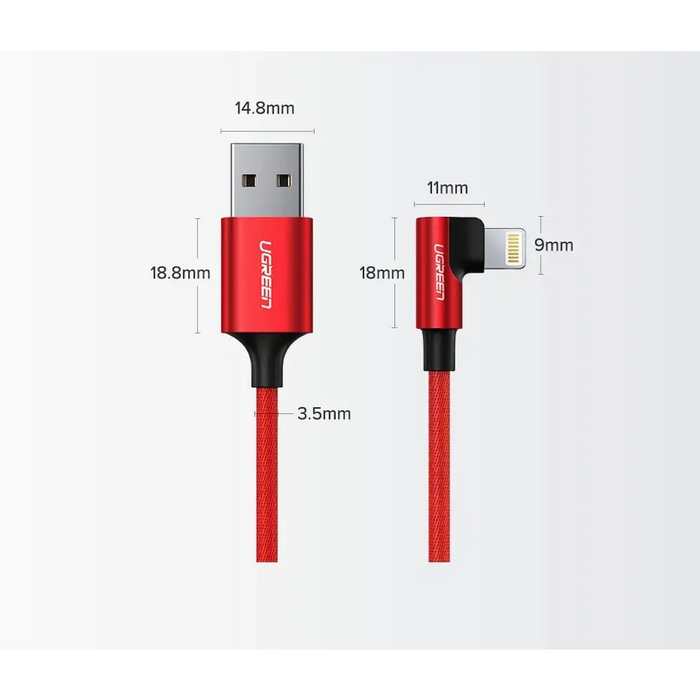 Ugreen US299 60521 angled Lightning / USB-A MFi cable 2.4A 1m - black - Cell phone cables<<<HurtelXML