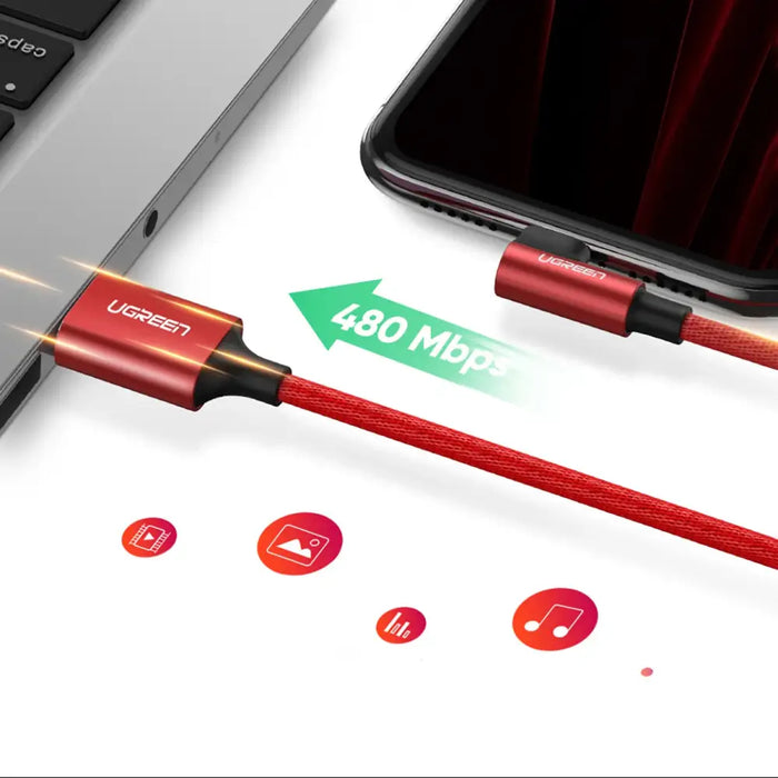 Ugreen US299 60555 angled Lightning / USB-A MFi cable 2.4A 1m - red - Cell phone cables<<<HurtelXML