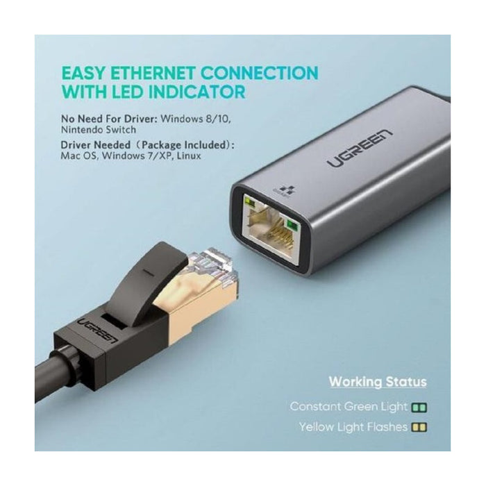 INTERNET ADAPTER USB A/RJ45 CM209 UGREEN - METAL