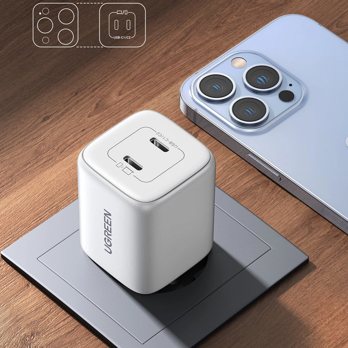 GaN Fast Charger 2 x USB-C 45W QC PD Ugreen CD294 - White
