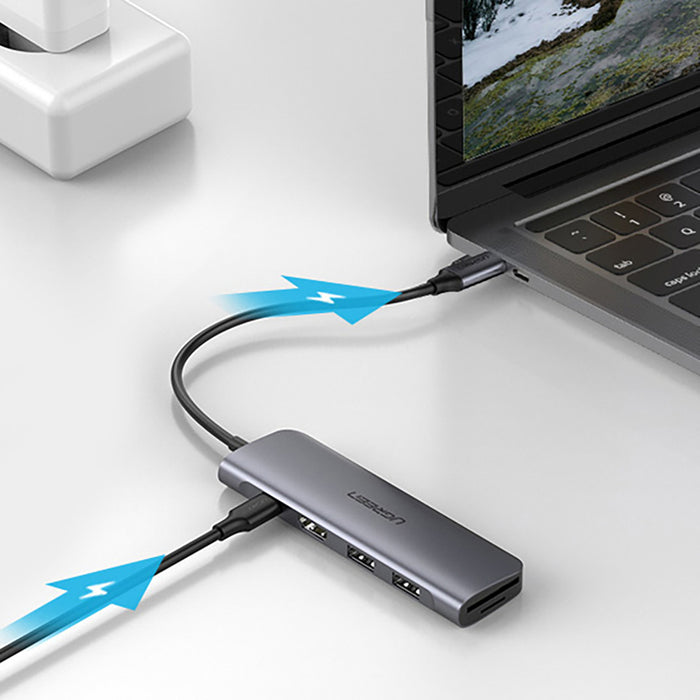 Ugreen CM195 6in1 adapter USB-C - HDMI / 2x USB-A 3.0 / USB-C PD / SD / TF reader - gray