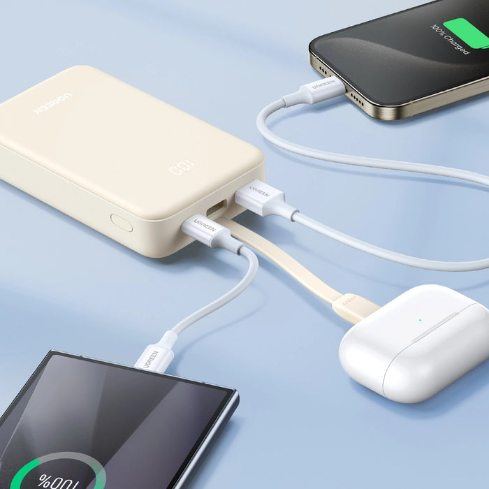 Ugreen PB505 Powerbank 20000mAh 22.5W USB-C USB-A Built-in USB-C Cable - White